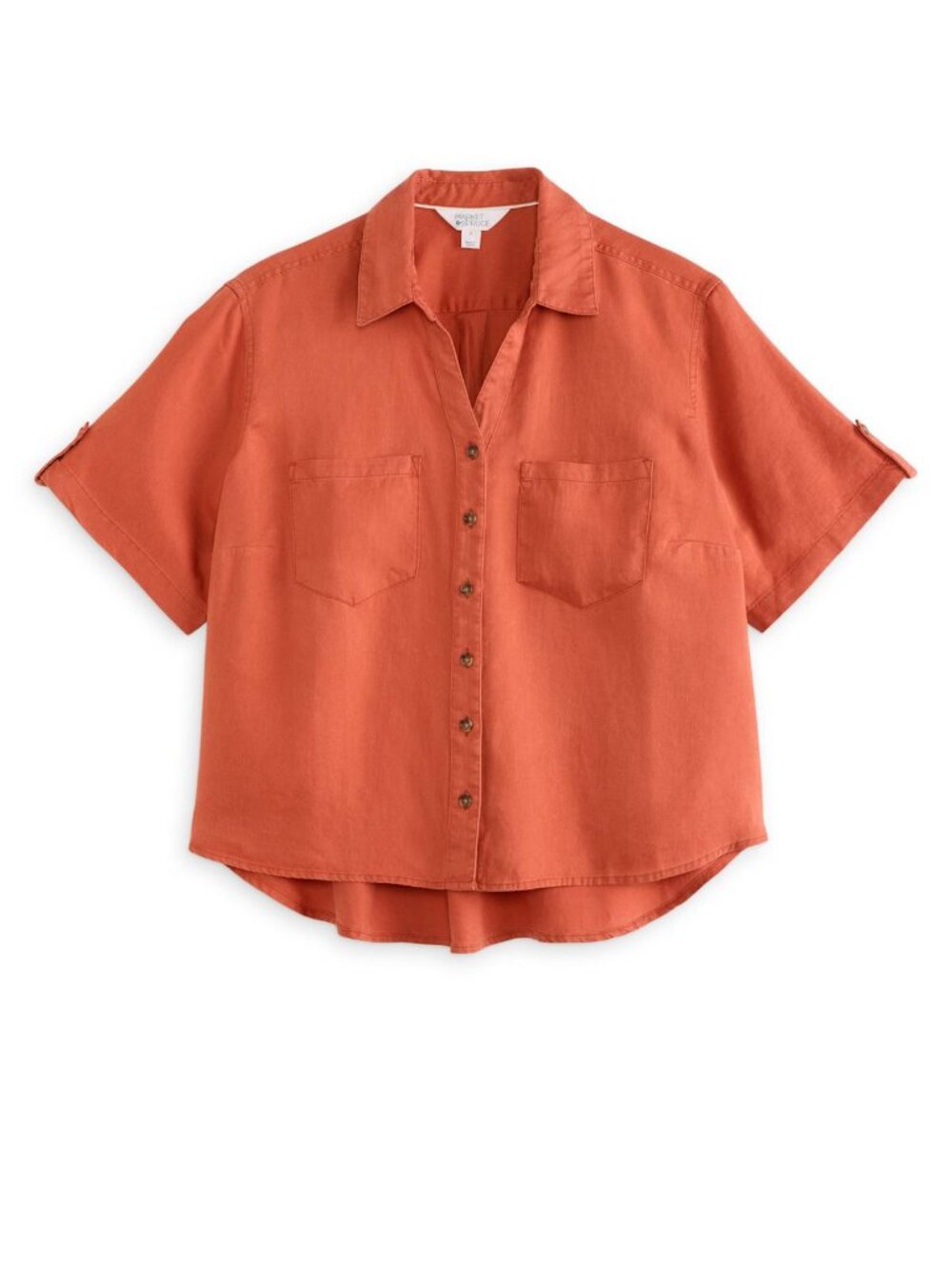 Market & Spruce Linen Blend Cropped Button Shirt Burnt Orange Plus 2X